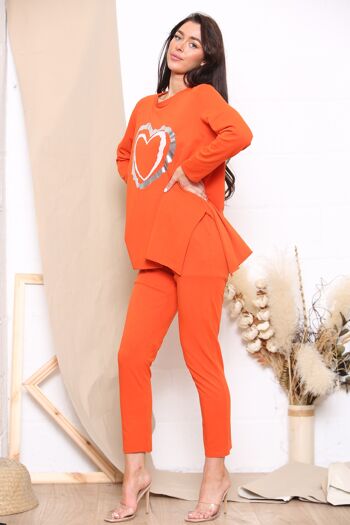 Ensemble de vêtements de détente à manches longues et motif cœur orange 2