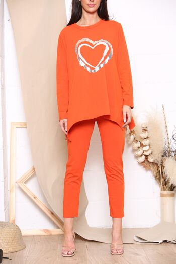 Ensemble de vêtements de détente à manches longues et motif cœur orange 4
