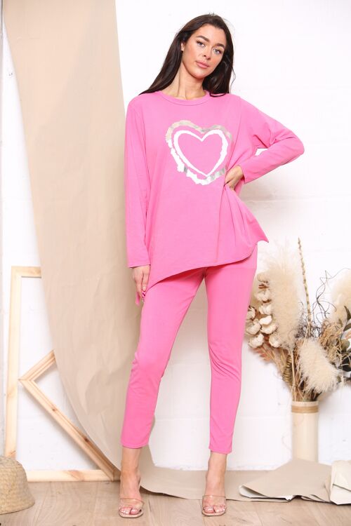 Pink heart design long sleeve loungewear set