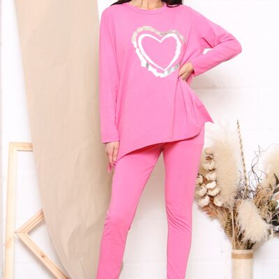 Langärmliges Loungewear-Set mit rosafarbenem Herzdesign