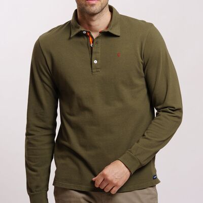 Khaki long-sleeved polo shirt