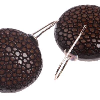 Rochenleder Ohrringe Flat Round Choco Brown Polished Ohrringe,925 Sterling Silver 25mm