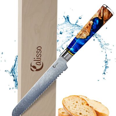 Damascus Bread knife Kitchen Knife - AQUAMARINE