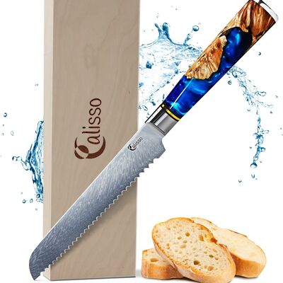Damascus Bread knife Kitchen Knife - AQUAMARINE
