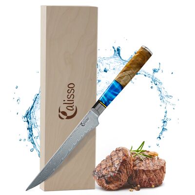 Damascus Filleting Knife Kitchen Knife - AQUAMARINE