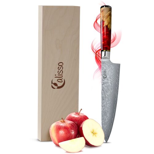 Chef Knife Red Handle Damask Steel - RUBY