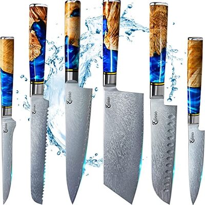 Advanced Set 67 Layers Damascus Steel Knife Set - AQUAMARINE