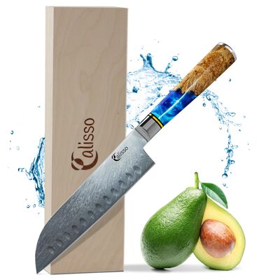 Couteau Japonais Santoku Damascus - AIGUE-MARINE