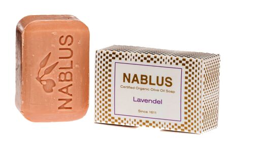Nablus Soap Bio-Olivenölseife Lavendel, PALMÖLFREI, VEGAN, unparfümiert & rückfettend, für alle Hauttypen geeignet, 100g
