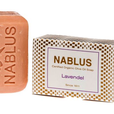 Nablus Savon savon bio à l'huile d'olive lavande, SANS HUILE DE PALME, VEGAN, non parfumé & hydratant, convient à tous les types de peau, 100g