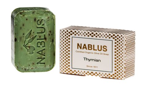 Nablus Soap Bio-Olivenölseife Thymian, aus 80% Bio-Olivenöl, palmölfrei, vegan, für alle Hauttypen, 100g