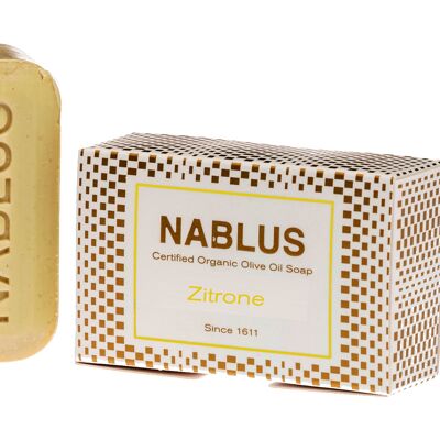 Nablus Soap sapone biologico all'olio d'oliva limone, SENZA OLIO DI PALMA, VEGANO, inodore e idratante, adatto a tutti i tipi di pelle, 100 g