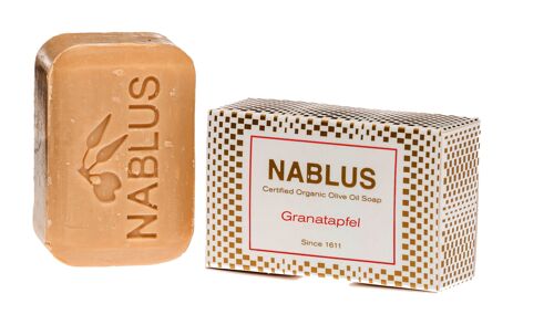Nablus Soap Bio-Olivenölseife Granatapfel, PALMÖLFREI, VEGAN, unparfümiert & rückfettend, für alle Hauttypen geeignet, 100g