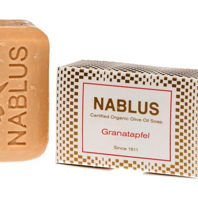 Nablus Soap jabón de aceite de oliva orgánico granada, SIN ACEITE DE PALMA, VEGANO, sin perfume e hidratante, adecuado para todo tipo de piel, 100 g