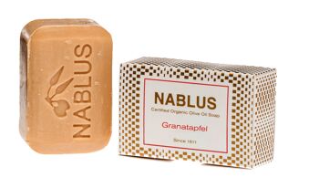 Nablus Savon savon bio à l'huile d'olive grenade, SANS HUILE DE PALME, VEGAN, non parfumé & hydratant, convient à tous les types de peau, 100g
