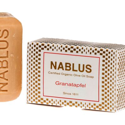 Nablus Soap sapone biologico all'olio d'oliva al melograno, SENZA OLIO DI PALMA, VEGANO, inodore e idratante, adatto a tutti i tipi di pelle, 100 g