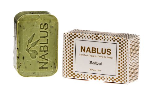 Nablus Soap Bio-Olivenölseife Salbei, PALMÖLFREI, VEGAN, unparfümiert & rückfettend, für alle Hauttypen geeignet, 100g