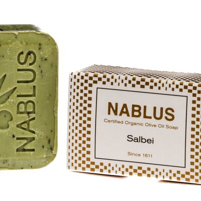 Nablus Soap Bio-Olivenölseife Salbei, PALMÖLFREI, VEGAN, unparfümiert & rückfettend, für alle Hauttypen geeignet, 100g