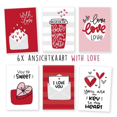 Kimago.nl -  ansichtkaart -  6 stuks -  valentijn -  with love