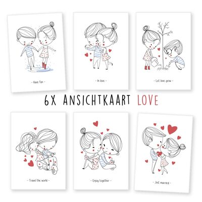Kimago.nl -  ansichtkaart -  6 stuks -  valentijn -  liefde -  poppetjes