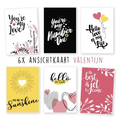 Kimago.nl -  ansichtkaart -  6 stuks -  valentijn -  liefde -  hartjes