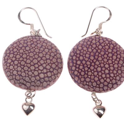 Rochenleder Ohrringe Ufo Flat Round Mauve Orchid  Unpolished Ohrringe,925 Sterling Silver 25mm