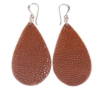 Rochenleder Ohrringe Flat Teardrop Amber Brown Polished Ohrringe,925 Sterling Silver 55mm