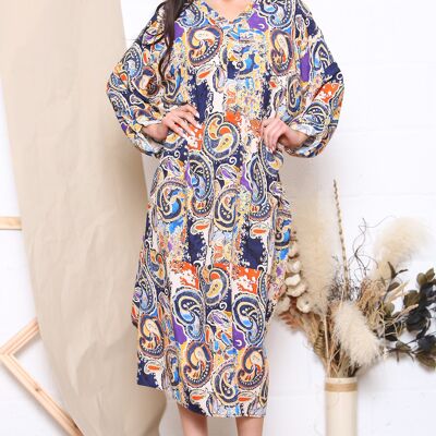 Blue patterned long sleeve maxi dress