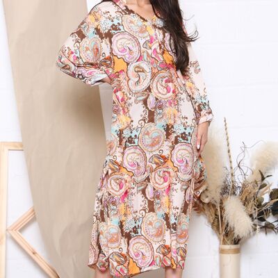 Brown patterned long sleeve maxi dress