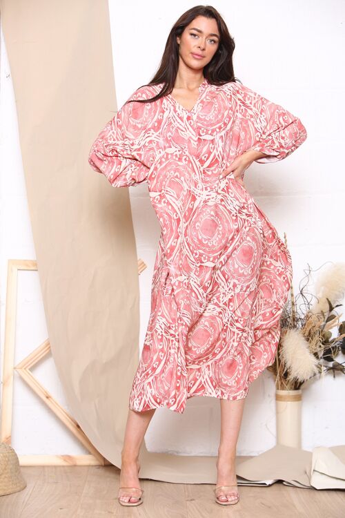 Coral patterned long sleeve maxi dress