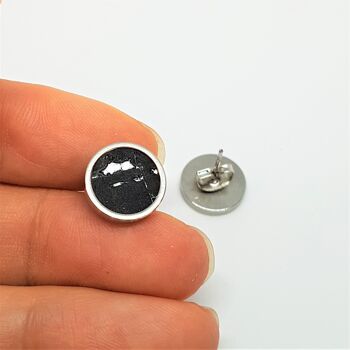 Clous d'oreilles en acier inoxydable - liège noir avec feuille d'argent rond - taille 8mm 10mm 12mm 3