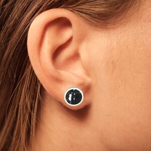 Clous d'oreilles en acier inoxydable - liège noir avec feuille d'argent rond - taille 8mm 10mm 12mm