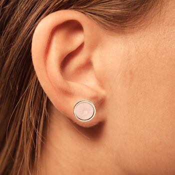 Clous d'oreilles acier inoxydable - liège rose avec inclusions - taille 8mm 10mm 12mm 3