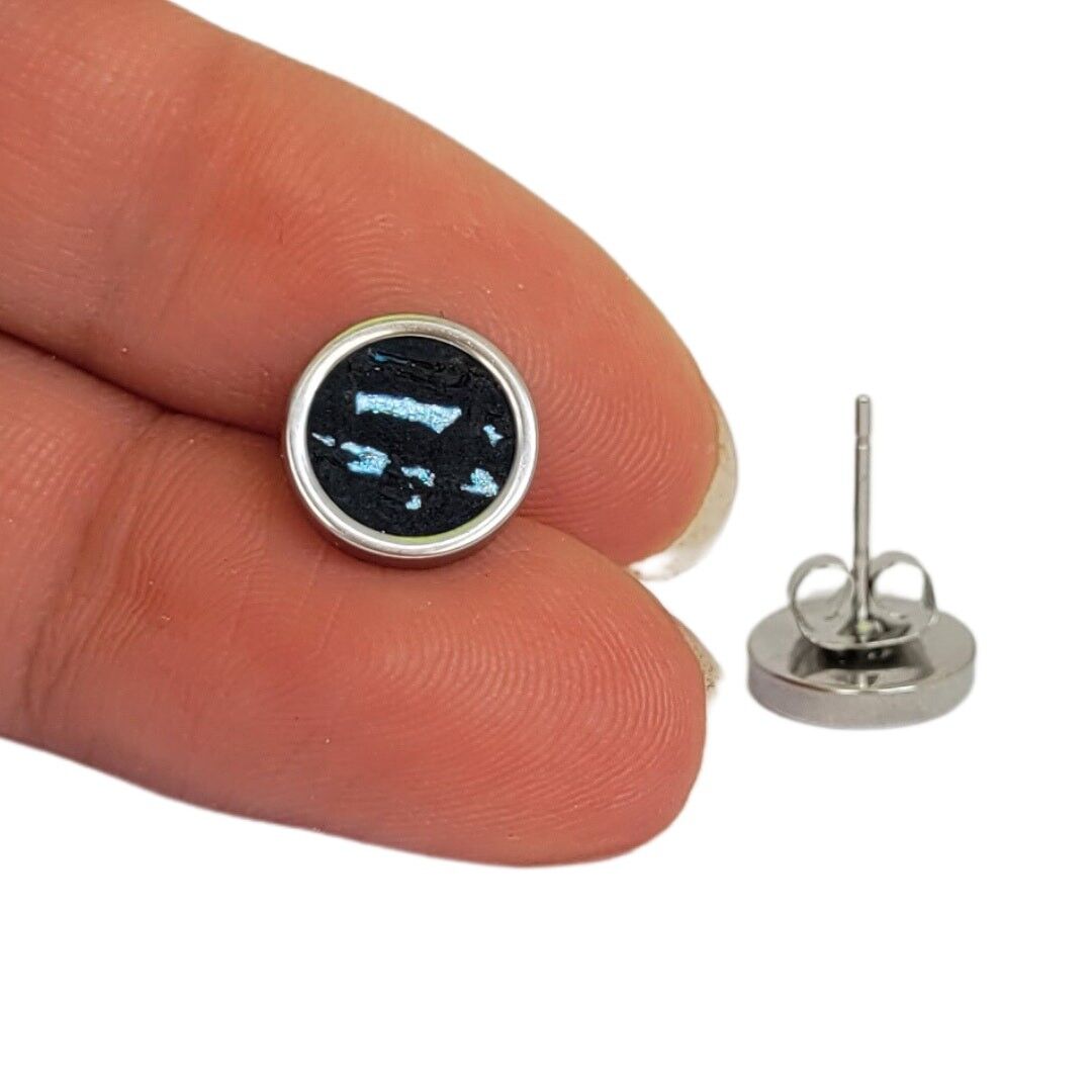 Orecchini a bottone in acciaio inossidabile - sughero blu metallizzato con inclusioni - misura 8 mm 10 mm 12 mm