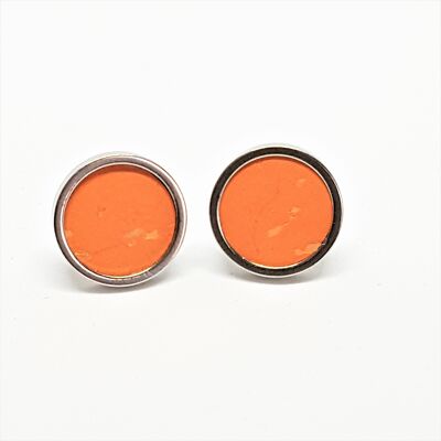 Clous d'oreilles acier inoxydable - liège orange avec inclusions - taille 8mm 10mm 12mm