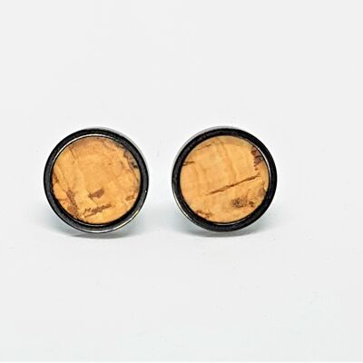 Clous d'oreilles acier inoxydable - liège naturel avec inclusions - taille 8mm 10mm 12mm