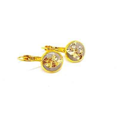 Earrings leverback gold - concrete 10mm with gold foil gold leaf