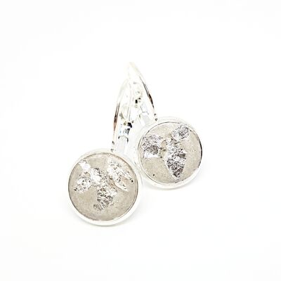 Earrings leverback silver - concrete 10mm with silver foil