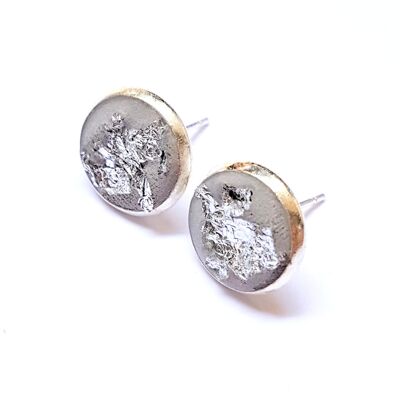 Ear studs stainless steel silver - concrete 8 of 10mm with copper foil