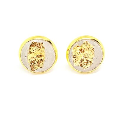 Ear studs stainless steel gold - concrete 10mm with copper foil
