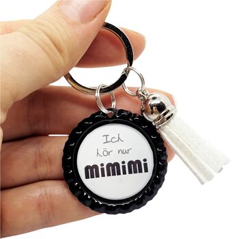Porte-clés dans un bouchon de bouteille - disant je n'entends que Mimimi - pendentif pompon 2