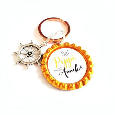Key ring in a bottle cap - saying don't be Pippi Annika and pendant