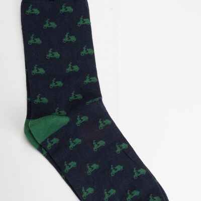 Marineblaue/grüne Vespas-Socken