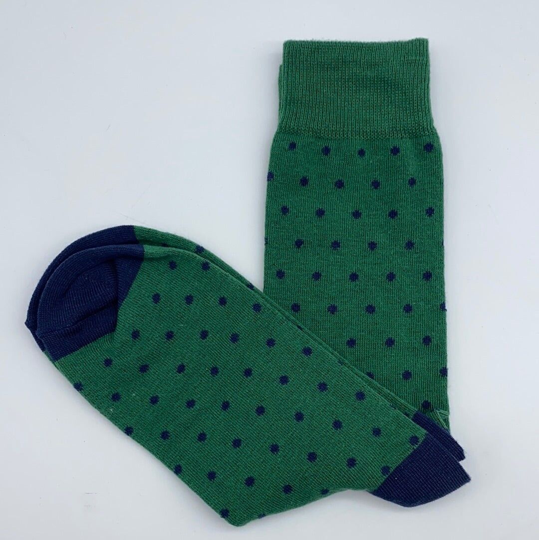 Calzini a pois verde/blu navy