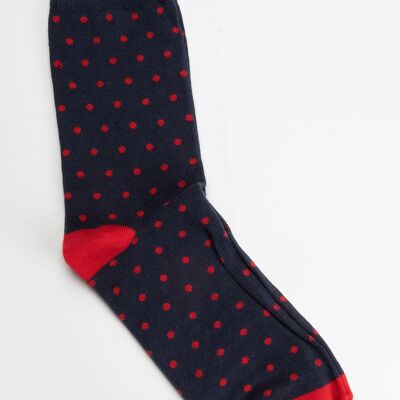 Marineblau/rot gepunktete Socken