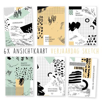 Kimago.nl -  Ansichtkaart -  6 stuks  -  verjaardag -  algemeen -  sketch