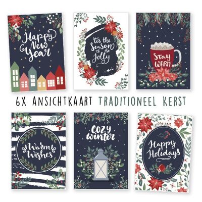 Kimago.nl -  ansichtkaart -  6 stuks - Kerst - traditioneel