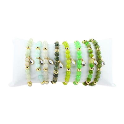 Pack 8 Bracelets Perle Goutte GM-Harmonie Very Green - Or Jaune/Cristal