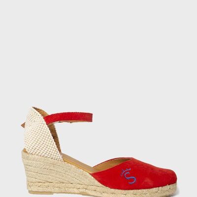 Rote Espadrille mit Keilabsatz