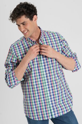 Chemise à carreaux bleu, vert et rose 5